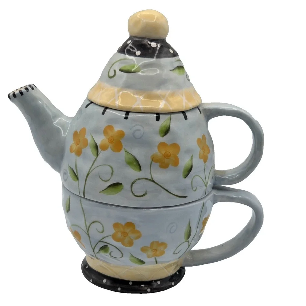 Bella Casa by GANZ Tea For One Nesting Teapot & Teacup Set‎ Cottage Shabby Chic